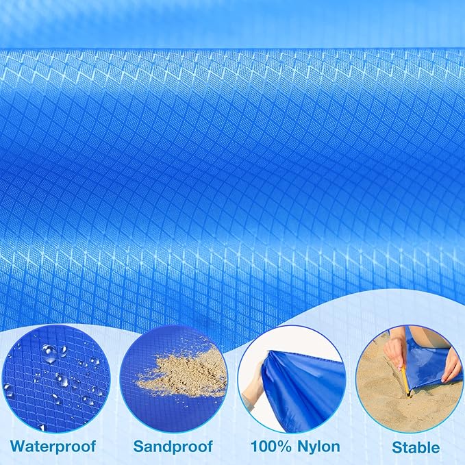BYDOLL Nylon Beach Blanket Waterproof Sandproof Oversized 7'x7' Suits 1-5 Adults Sand Free Extra Large Blanket Lightweight Soft Picnic Mat for Beach Travel Camping