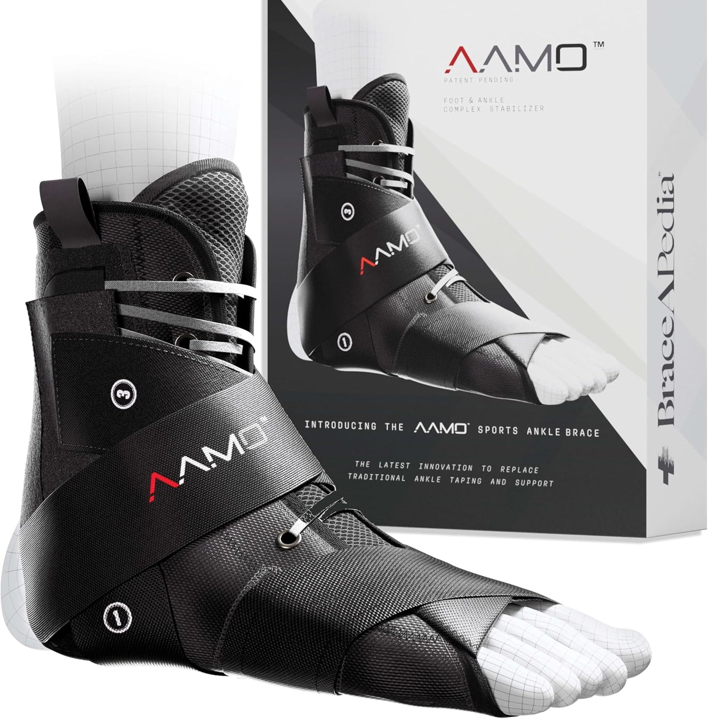AAMO Sport Lace Up Ankle Brace for Women & Men - Professional Orthopedic Ankle Support & Foot Brace for Sports, Stabilizer & Active Protection - Breathable Neoprene - Black, Size L