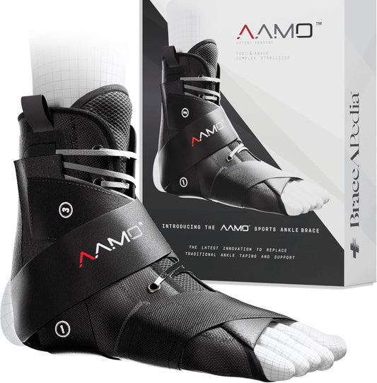 AAMO Sport Lace Up Ankle Brace for Women & Men - Professional Orthopedic Ankle Support & Foot Brace for Sports, Stabilizer & Active Protection - Breathable Neoprene - Black, Size L