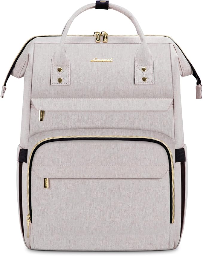 LOVEVOOK Laptop Backpack for Women,17 Inch Professional Womens Travel Backpack Purse Computer Laptop Bag Nurse Teacher Backpack,Waterproof College Work Bags Carry on Back Pack with USB Port,Off-white