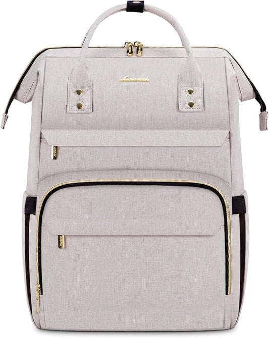 LOVEVOOK Laptop Backpack for Women,17 Inch Professional Womens Travel Backpack Purse Computer Laptop Bag Nurse Teacher Backpack,Waterproof College Work Bags Carry on Back Pack with USB Port,Off-white