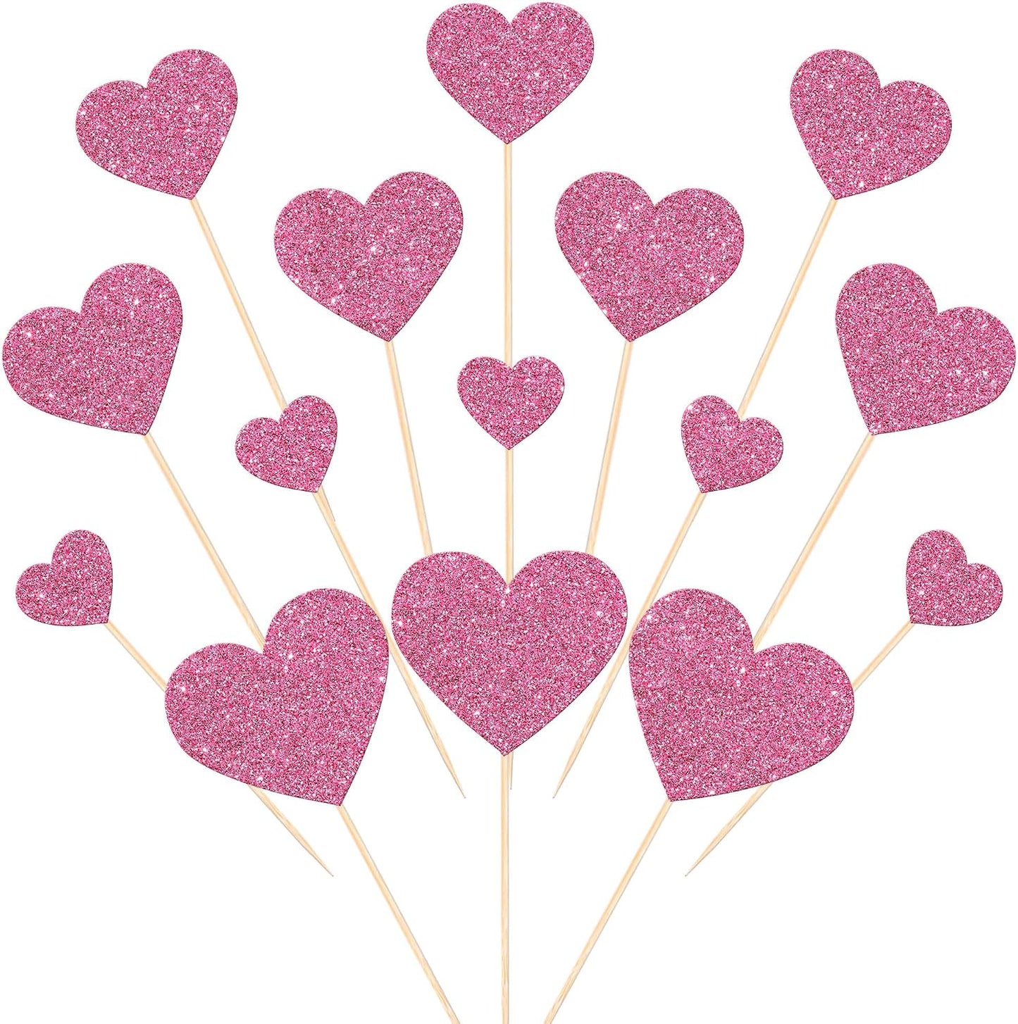 Rsstarxi 35 Pack Love Heart Cupcake Toppers Pink Glitter Sweet Heart Cupcake Picks for Baby Shower Bridal Wedding Birthday Valentine's Day Party Cake Decorations Supplies