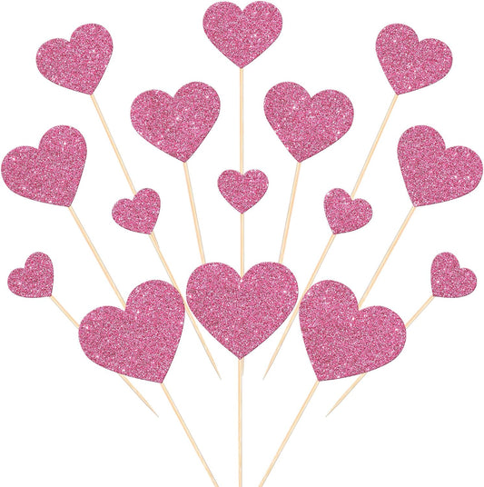Rsstarxi 35 Pack Love Heart Cupcake Toppers Pink Glitter Sweet Heart Cupcake Picks for Baby Shower Bridal Wedding Birthday Valentine's Day Party Cake Decorations Supplies
