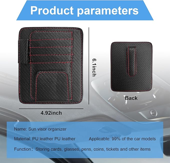 Augeny Car Sun Visor Organizer, Auto Visor Organizer and Storage, Registration and Document Holder, Vehicle Accessories for Sunglasses Document Card Pen Driver License (Carbon Fiber Red Line)