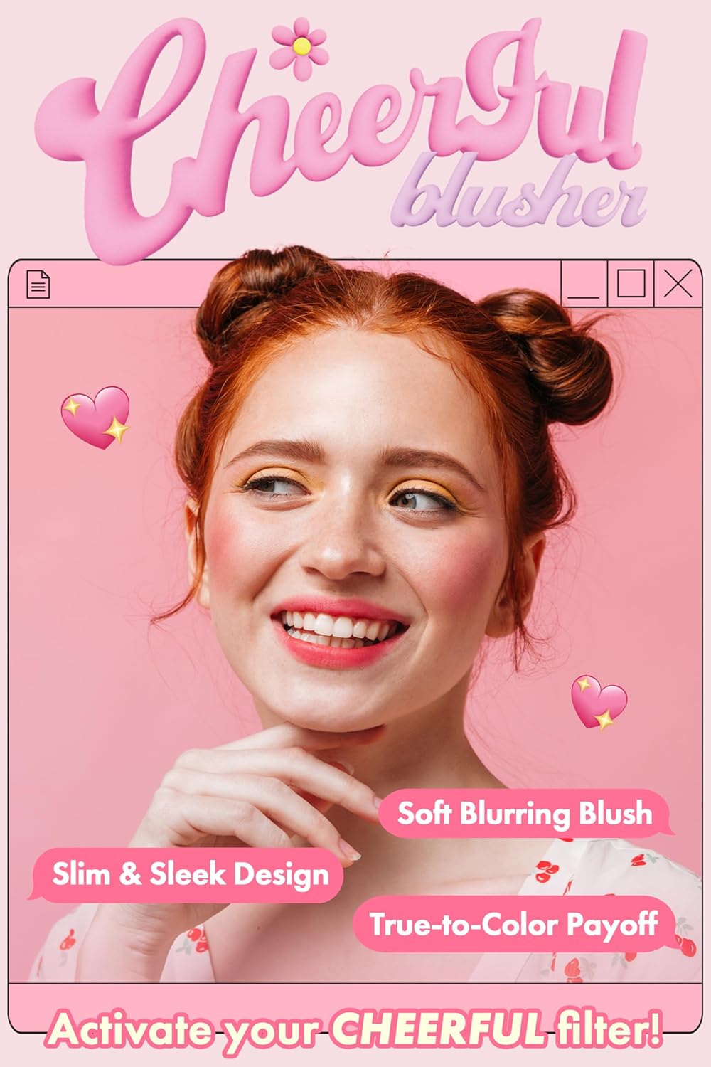 Cheerful Blusher | Pure Pink Blush for Cheeks Powder Makeup | Korean Makeup Creamy Blush Powder | Fine Pigmented Blush | Powder Compact Make Up Blush 0.14 Oz. (01 Lycheeful)
