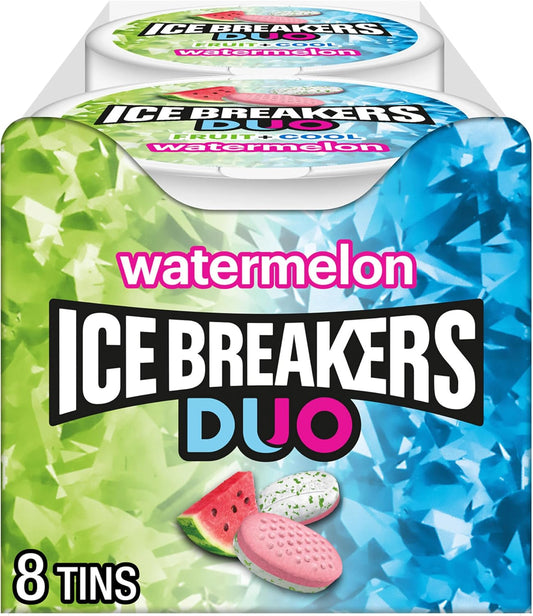Ice Breakers Duo Fruit Plus Cool Watermelon Sugar Free Mints Tins, 1.3 oz (8 Count)