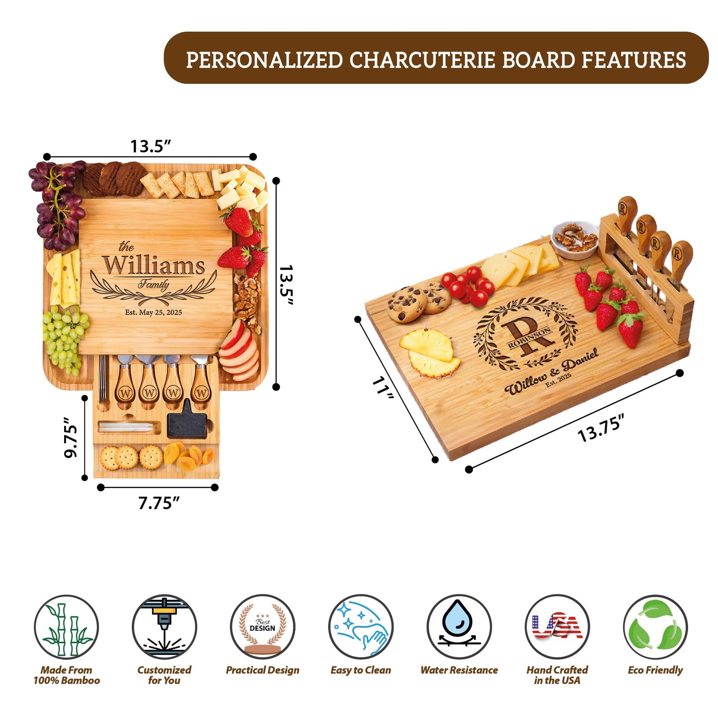 Personalized Charcuterie Board, Wedding Gifts for Couples 2025, Custom Cheese Boards Bridal Shower Gifts, Housewarming Gifts for Christmas, Anniversary, Engagement, New Home, Bride, Parent, Women