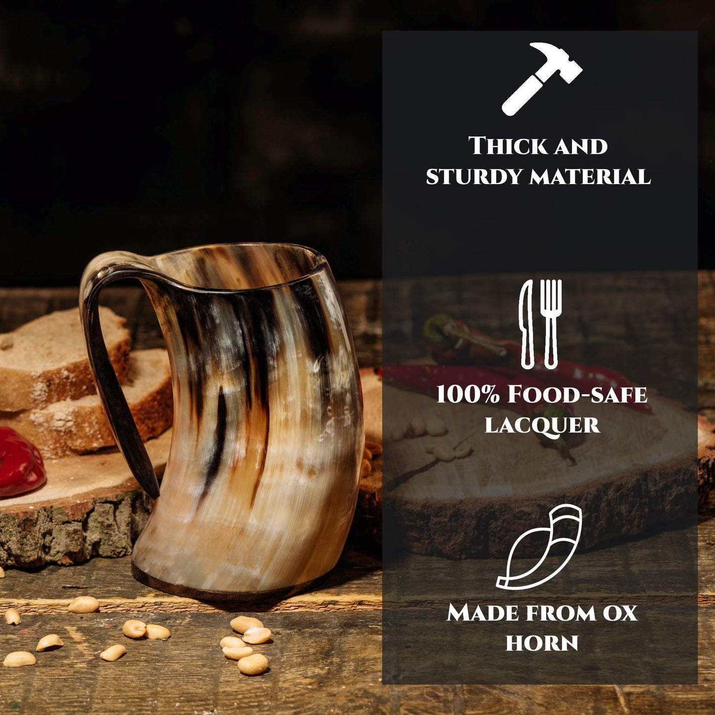 Trondebal Viking Drinking Horn Mug, 15-20 Oz Natural Ox Horn Cup & Cofee Stein | Cool Unique Gift for Men and Women, Home Decor Accessories | Shot Glasses for Beer, Ale, Whiskey, Mead