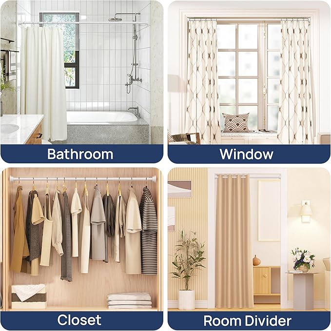 ENJOYBASICS 2 Pack Adjustable Spring Tension Curtain Rods 32 to 54 Inches, Stainless Steel White Shower Rod No Drilling for Window, Bathroom, Closet, Room Divider, 7/8" Diameter