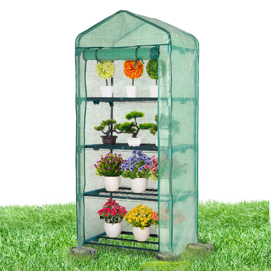 Idzo Mini Greenhouse for Indoor Outdoor, Small Plastic Plant Green House 4-Tier Rack Stand Portable Greenhouses with Durable PE Cover for Seedling
