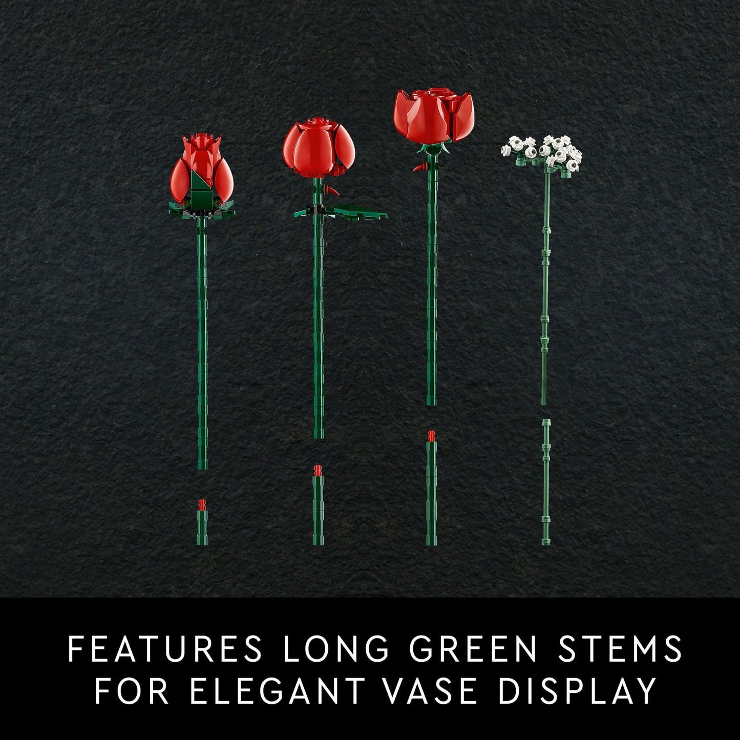 LEGO Botanicals Bouquet of Roses Artificial Flowers - Fake Red Roses Building Set for Adults, Ages 18+ - Gifts for Anniversary for Women & Men - Home Decor for Table Display - 10328