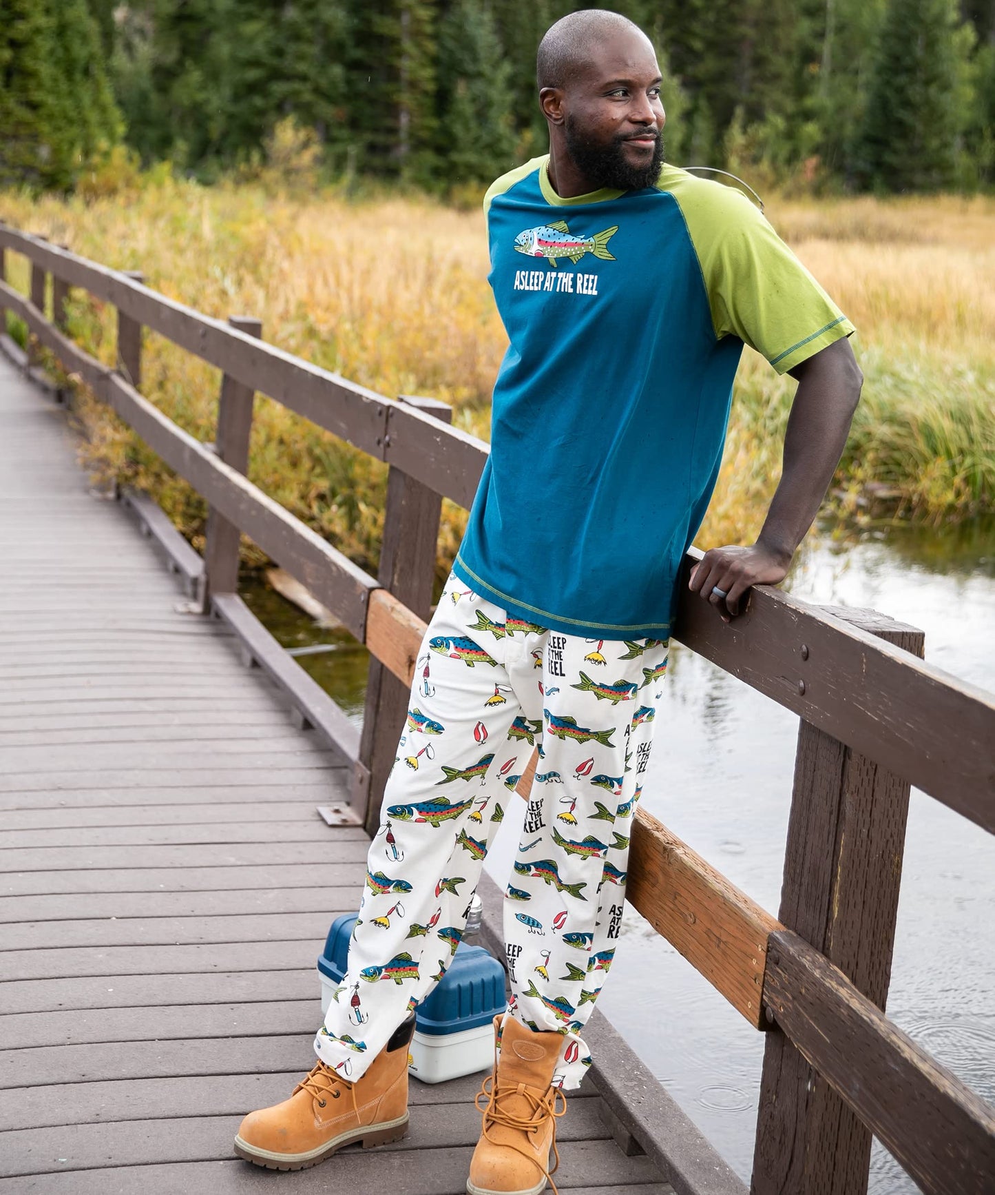 Lazy One Funny Ocean Pajama Pants For Men, Men's Separate Bottoms, Lounge Pants, Fishing, Outdoors (Asleep At The Reel, MEDIUM)