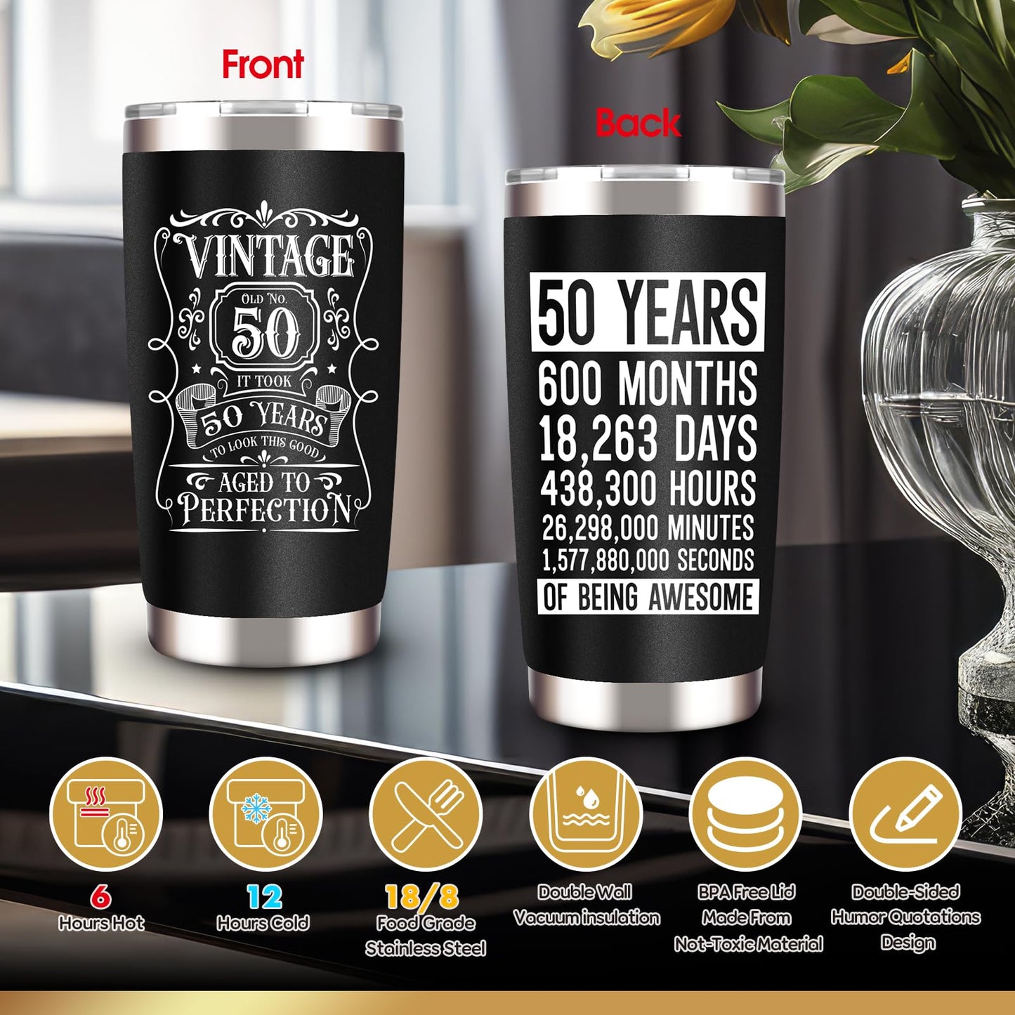 JTAMOHI 50th Birthday Gifts for Men - Unique Box with 20 Oz Tumbler, Scented Candle, Socks, Baseball Cap for Husband, Dad, Grandpa, Friends, Teachers, Boss