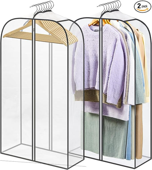 LANDNEOO 2 Pack Clear Garment Bags for Hanging Clothes with Zippers on Double Sides - 10'' Clothes Storage for Coat, Dress, and Fur in Closet - 40'' Long Suit Bags