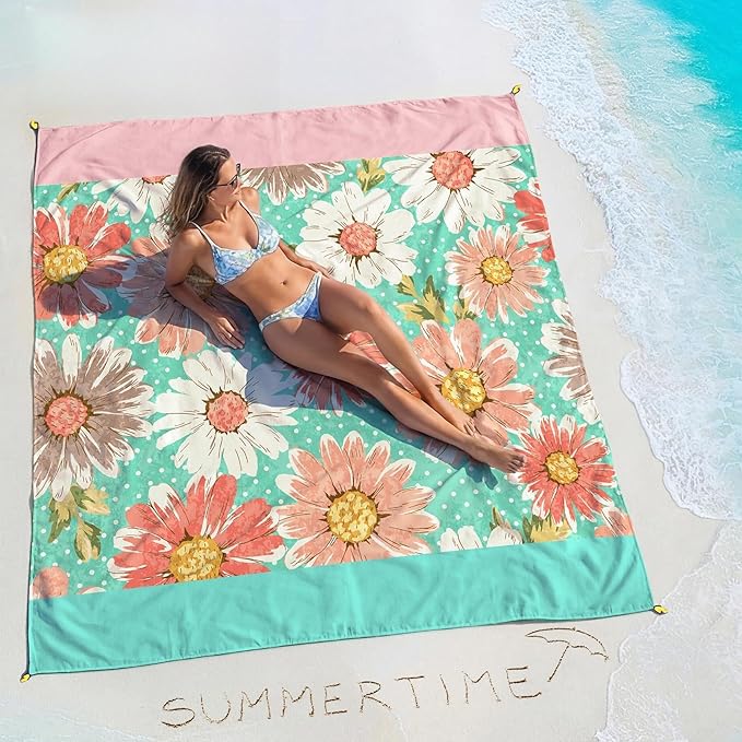 BYDOLL Beach Blanket Waterproof Sandproof 78''×110'' Suits1-7 Adults Compact Lightweight Oversized Sand-Free Blanket Large Picnic Mat for Beach Travel Camping Hiking