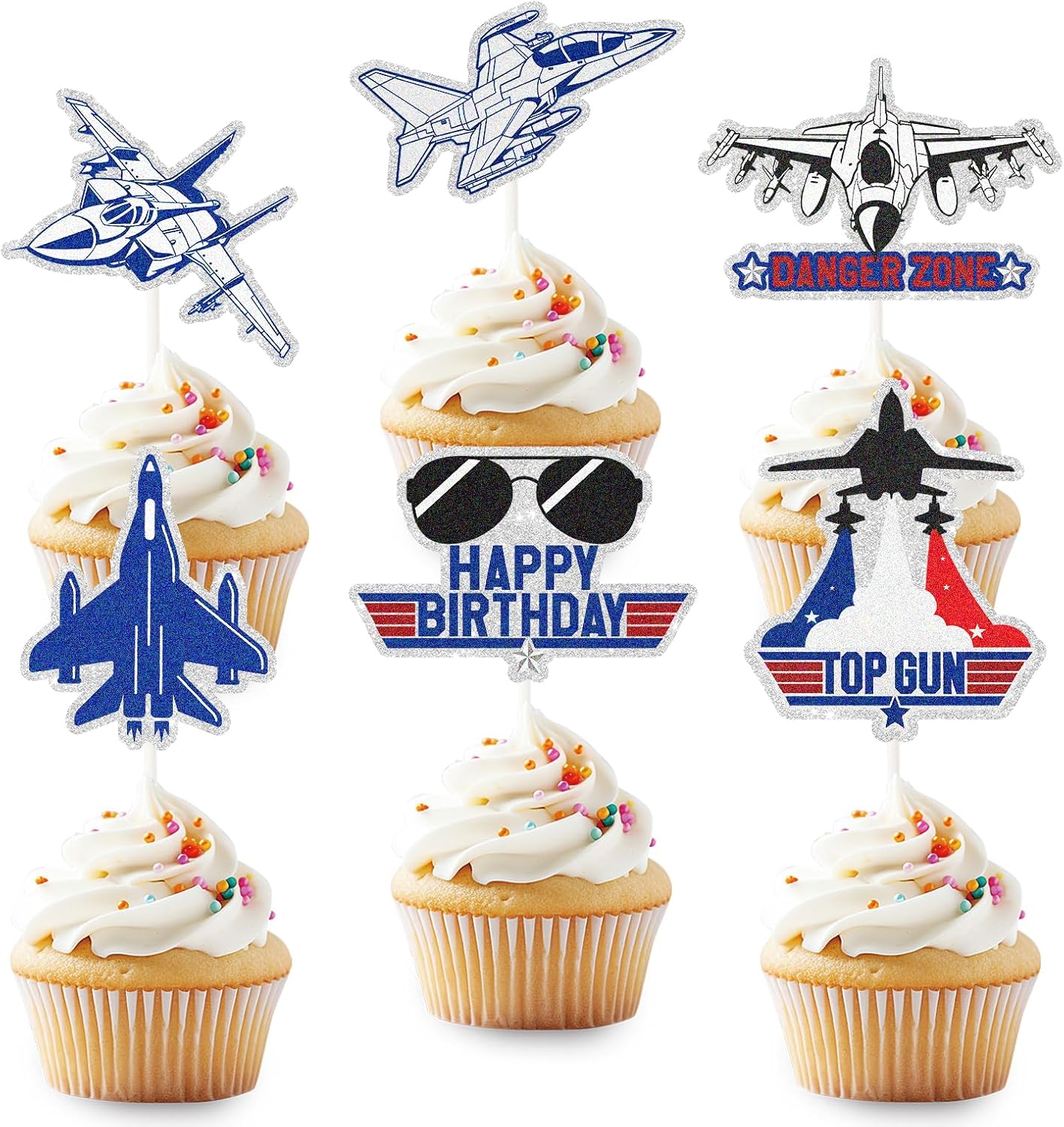 Fighter Pilot Party Cupcake Toppers 18pcs Jet Fighter Pilot Cake Decorations Kids' Military Themed Birthday and Baby Shower Party Decorations