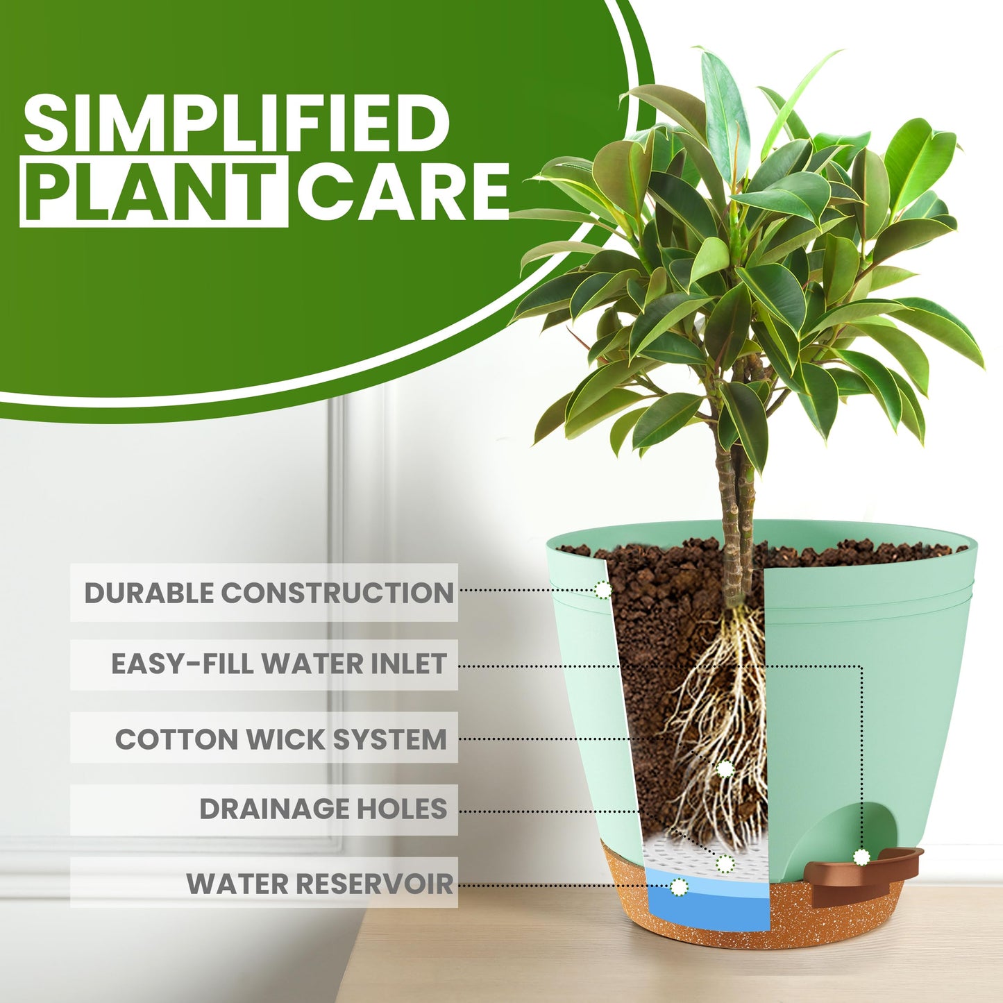 Utopia Home Self Watering Pots for Indoor Plants, Planters for Indoor Plants, Multi-Size Flowerpot, Set of 5 Plant Pots with Drainage & Reservoir, 6.8"/6.4""/5.9""/5.5""/4.9"" (Olive Green)"