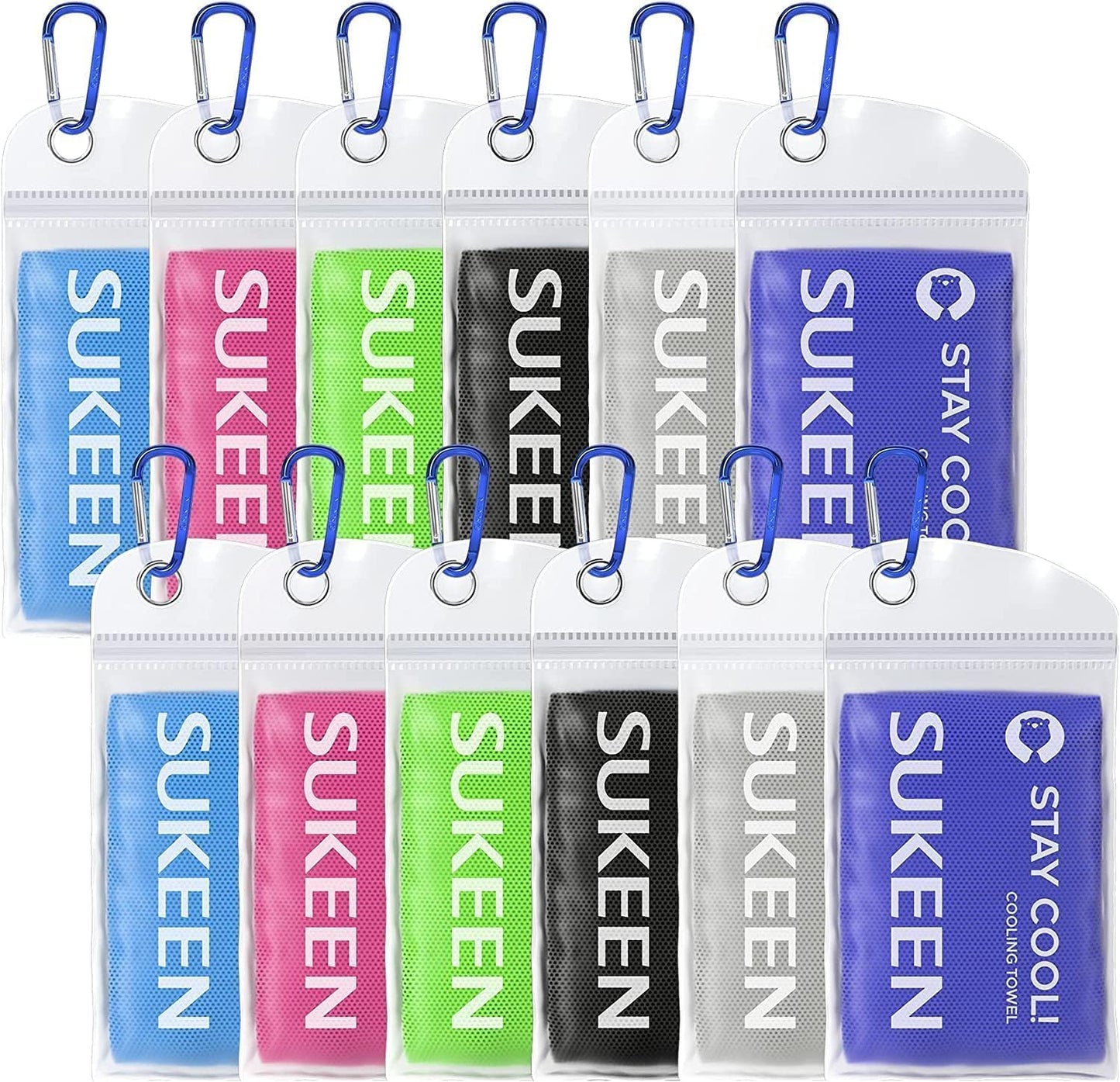 Sukeen 12 Pack Cooling Towels (40"x12") for Neck and Face, Soft Breathable Cooling Neck Wraps, Ice Towel for Hot Weather, Sweat Towel for Yoga, Sports, Golf, Gym, Camping, Running, Fitness, Workout