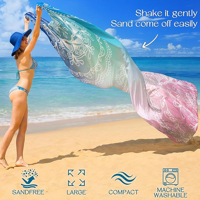 BYDOLL Beach Blanket Waterproof Sandproof 78''×81'' Suits1-4 Adults Compact Lightweight Oversized Sand-Free Blanket Large Picnic Mat for Beach Travel Camping Hiking