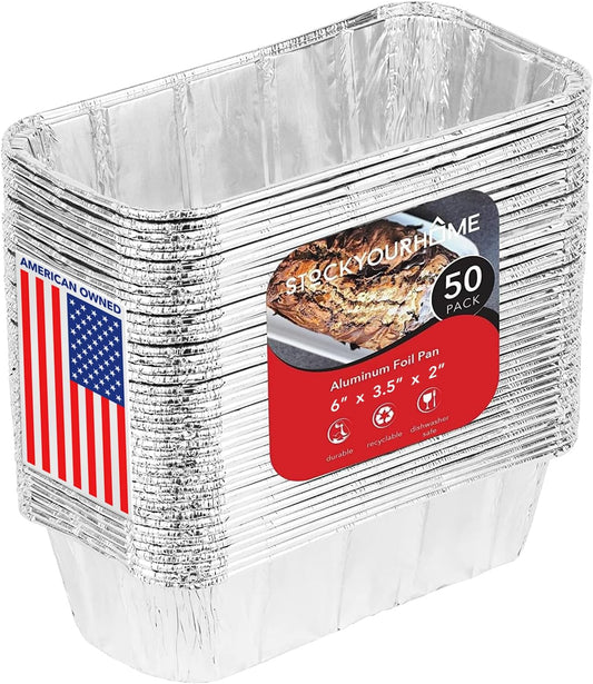 Stock Your Home Aluminum Pans Mini Loaf Pans (50 Pack) 1 Lb Aluminum Foil Tin Pans, Small Loaf Pans – 1 Pound Disposable Baking Pans Perfect for Baking Cakes, Bread Loaves - 6 x 3.5 x 2