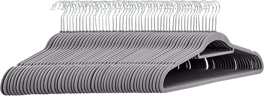 Amazon Basics Heavy Duty Non-Slip Velvet Suit Hangers with Horizontal Tie Bar, 50-Pack, Dark Gray
