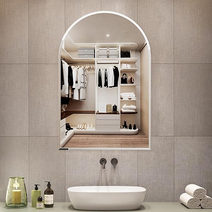 Arched Bathroom Mirror, 32X48 inch Arched Frameless Mirror, Arch Wall Mirrorï¼Frameless Mirrors for Bathroom,Beveled Bathroom Mirror.