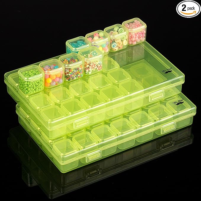 Mr. Pen- Bead Storage Containers, 28 Grids, 2 Pack, Transparent Green Small Bead Organizer Box