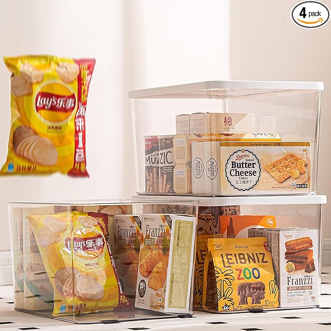 Clear plastic storage bins with LIDS,storage containers for snacks, cosmetics, books, dog food, Storage Organizer for Nurseryï¼Kitchen, Living room,Bedroom, Bathroom, Office (Clear-White Lid, 3XL)