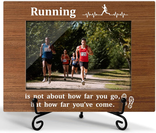 Running Race Picture Frame, Marathon Half Marathon Runners Gifts for Men, Cross Country Running Gift for Men Runner Male Table Decor Running Photo Frame 4x6 Photo /26