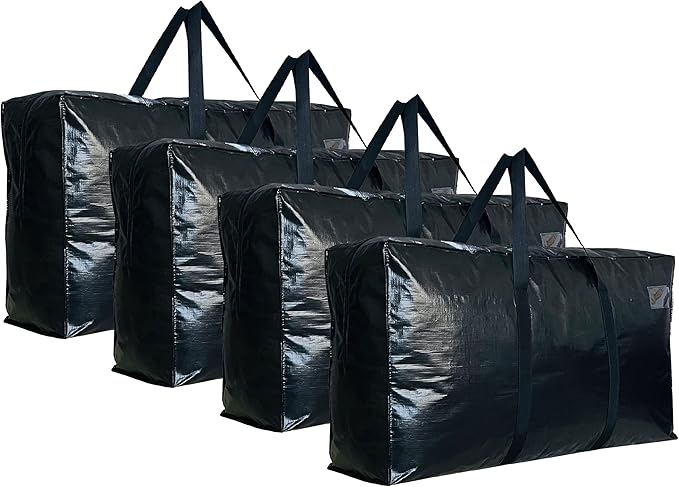 Extra Large Storage Bags, Jumbo Moving Tent Storage Bags, Waterproof Foldable Big Black XXL Duffle Bag for Travel, 42x23x13.5inch - 4PACK