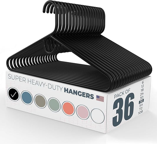 Neaties Super Heavy Duty Clothes Hangers 36 Pack â Made in The USA - 10lb Capacity, Thick Plastic Hangers for Pants, Coats, Jackets, Jeans and Adult Clothing â Black