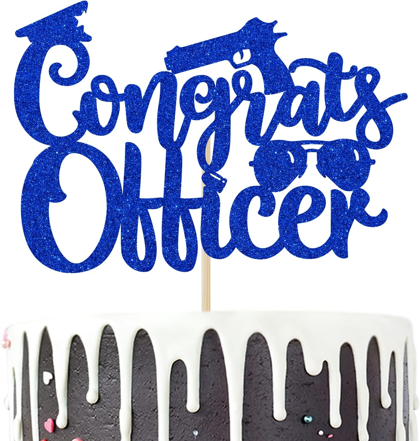 Congrats Officer Cake Topper, Congratulations on Police Academy Graduate Cake Decor, Class of 2026 Police Academy Graduation Party Decoration Supplies, Blue Glitter