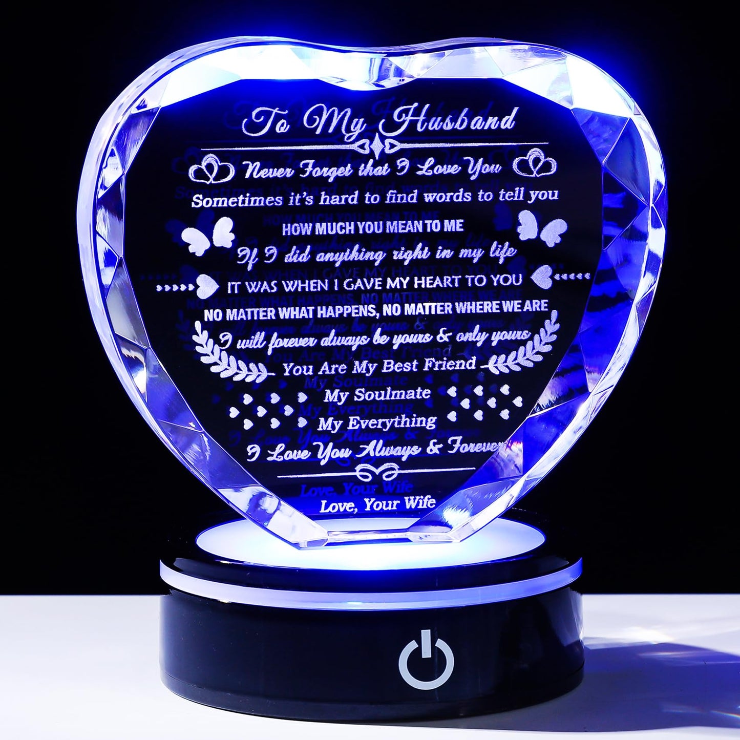YWHL Gifts for Husband with Colorful Base I Love You Gifts for Him Best Anniversary Birthday Husband Gift Idea Romantic Crystal to My Husband Presents for Valentine's Day Christmas Fathers Day