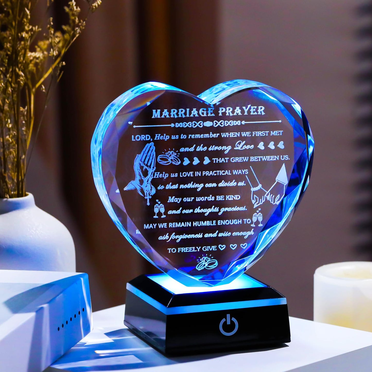 Arikyrist Wedding Gifts for Couples 2025 with Colorful LED Base Heart Happy Anniversary Marriage Prayer Gift with Inspiring Quotes Unique Newlywed Mr and Mrs Engagement Gift Bridal Shower Gifts