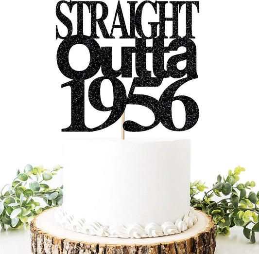Straight Outta 1956 Cake Topper for 70th Birthday Party, Cheer 70 Cake Topper- Funny 70-men and women 70th Birthday/Anniversary Party black gold glitter cake decoration
