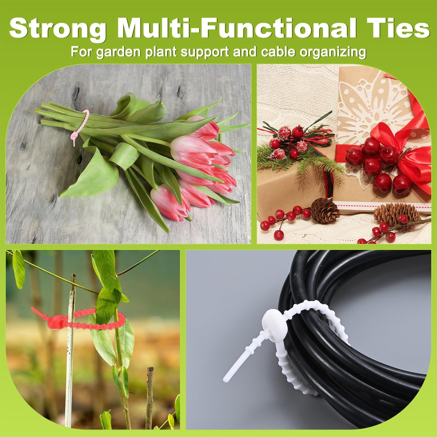 M METERXITY 48-Pack Adjustable Plant Ties, 4.7/5.9/6.7/8.2 Inch Silicone Flexible Multi-Function Garden Twist Tie for Crafts/Gift Wrapping/Gardening Plants, Reusable Support Twine [Black]