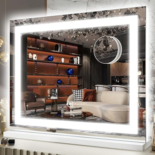 FENNIO 22" x 20" Vanity Mirror with Lightsï¼LED Makeup Mirrorï¼Hollywood Mirror with 3 Color Modes & Adjustable Brightnessï¼Vanity Mirror Square White