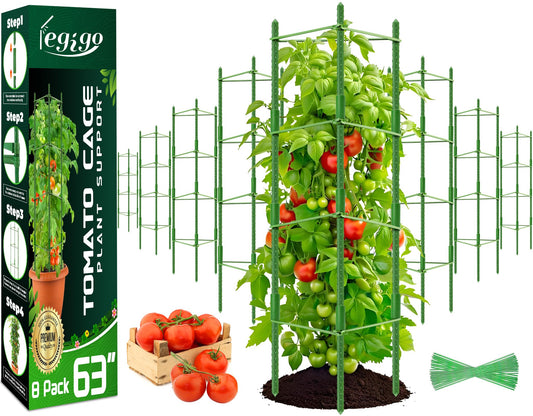 Legigo 8-Pack Up to 63inch Tomato Cages for Garden Plant Support- Garden Stakes Tomato Cage, Tomato Trellis for Potted Plants, Tomato Cages Plant Stakes for Climbing Vegetables Plants Flowers