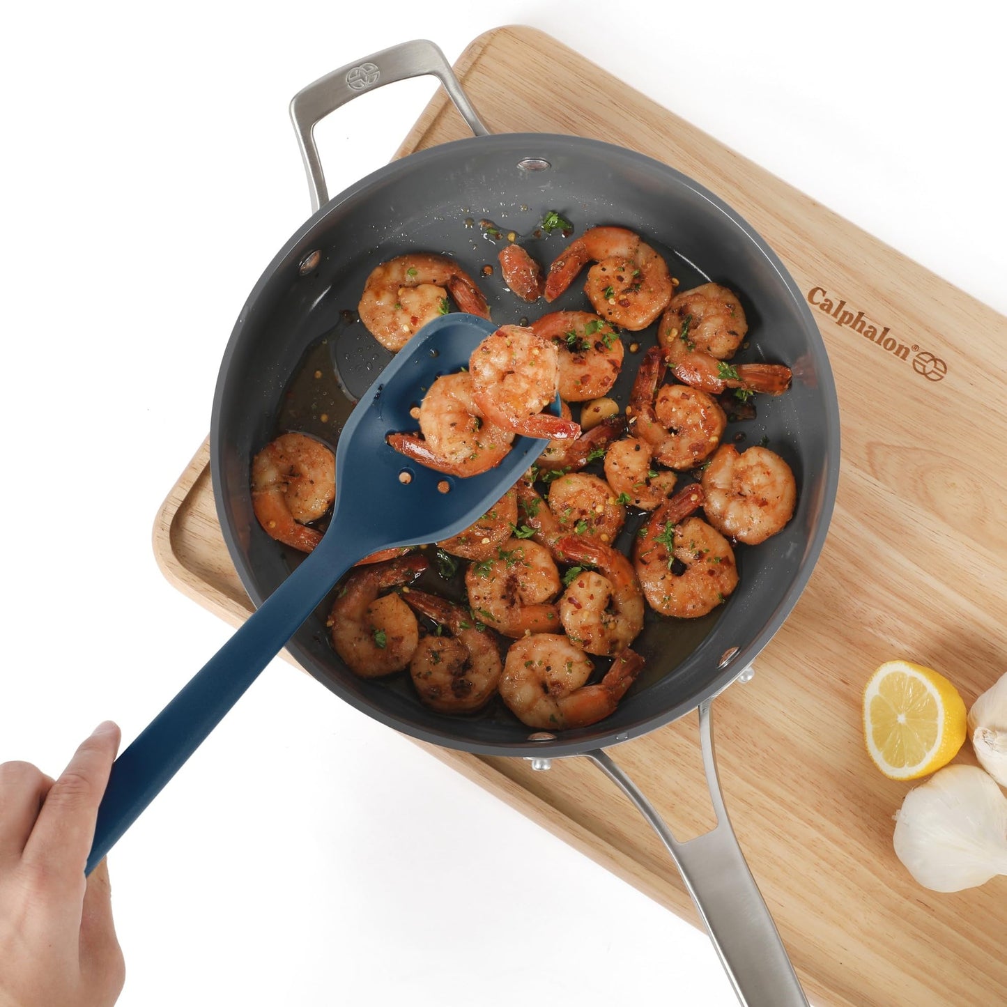 Calphalon Edge Silicone Flexible Slotted Spoon/Skimmer - Navy Blue