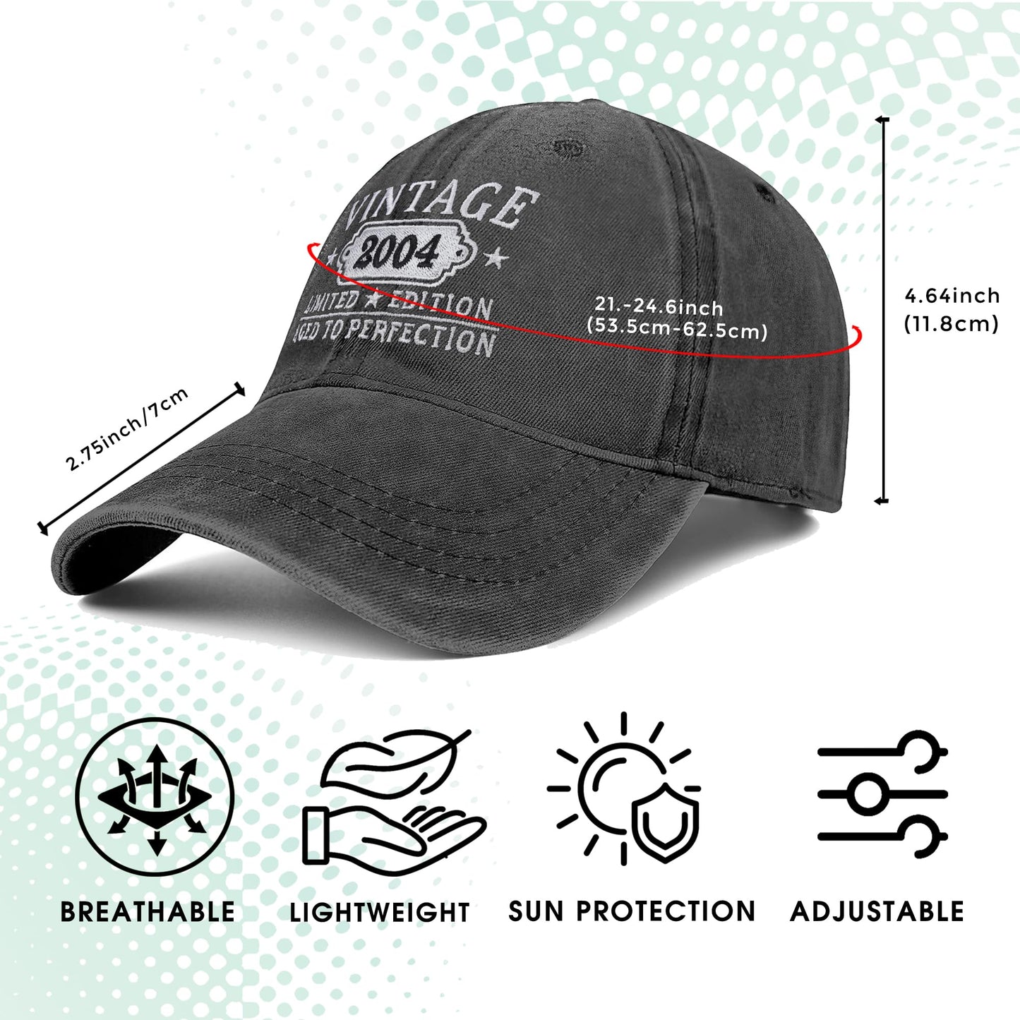 21st Birthday Gifts for Her Him Vintage 2004 Hats Turning 21 Gift Ideas for Men Women Black Hat (Black)