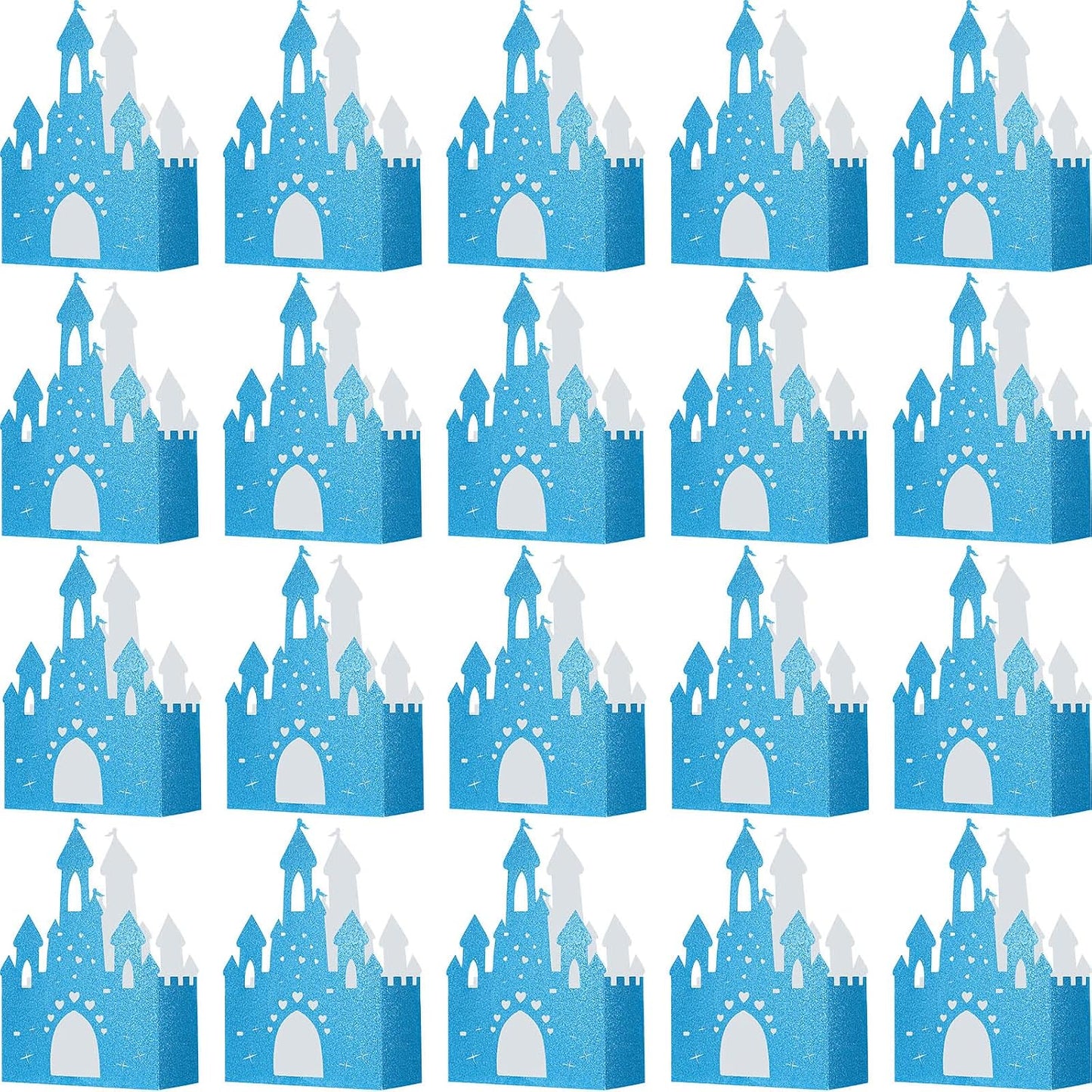 Chinco 20 Pieces Blue Castle Boxes Princess Candy Box Glitter Birthday Party Favor Treat Gift Princess Party Decorations Castle Table Centerpiece for Bridal Girls Wedding Birthday Baby Shower Supplies