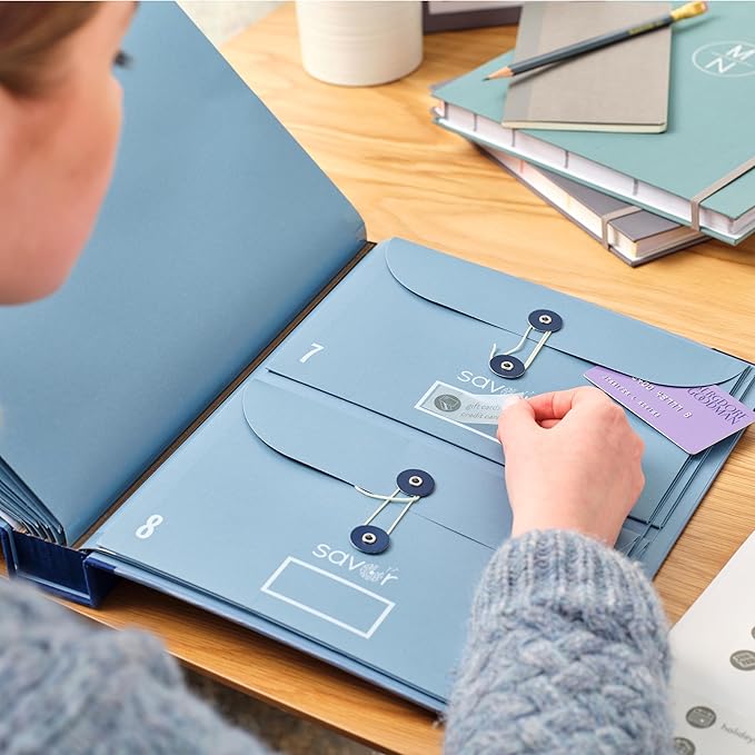 The Folio® If I Die Binder Organizer by Savor | Acid-Free Document Organizer with Labels, 10 Pockets for Birth Certificates, Wills, Investment Plans | Mother’s Day Gift for Moms (Blue)