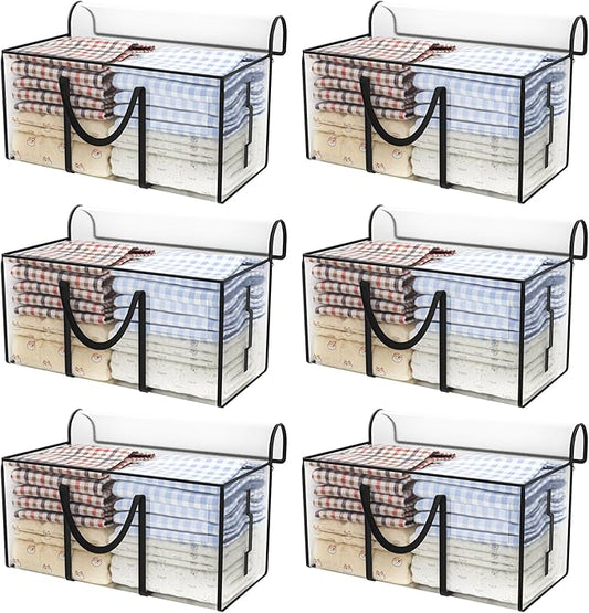 CONGREGATE 6 Pack Extra Large Moving Bags with Zippers and Carrying Handles, Heavy-Duty Storage Tote Moving Boxes for Space Saving, Semi-Transparent 97L/25.6Gal (28.7"x13.7"x15")