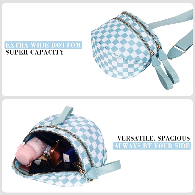 Checkered Crossbody Bag for Women, Spacious Sling & Stylish Bum Bag for Travel, Concerts, Festival, Nylon Fanny Pack Belt Bag (Colour Bum Bag-Ice Blue Checkered)