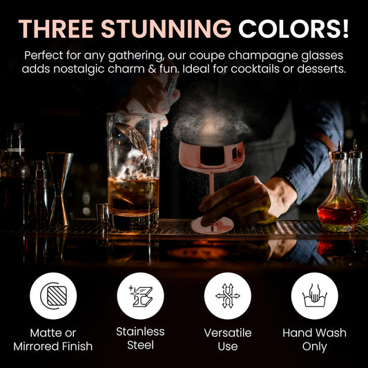 TMNOVO Cocktail Coupe Glasses, Espresso Martini Glasses Set of 4, Stainless Steel Champagne Cocktail Glasses & Mug Cups, 15 oz Mirrored Copper Martini Glass Gift Set