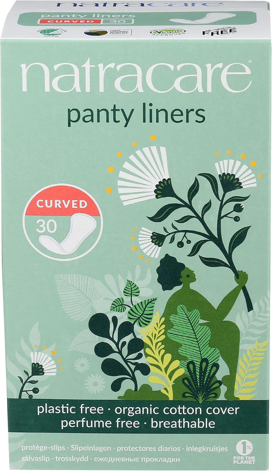 Natracare Natural Organic Curved Panty Liners, with Certified Organic Cotton, Ecologically Certified Cellulose Pulp and Plant Starch (1 Pack, 30 Liners Total)