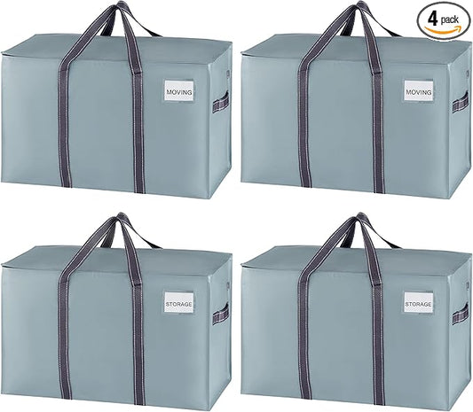 VENO 4 Pack Moving Bags and Large Christmas Storage Bins with lids. Alternative to Moving Boxes, Packing Supplies for College. Extra Large Heavy Duty Totes for Packaging (Light Blue Matte, 4 Pack)