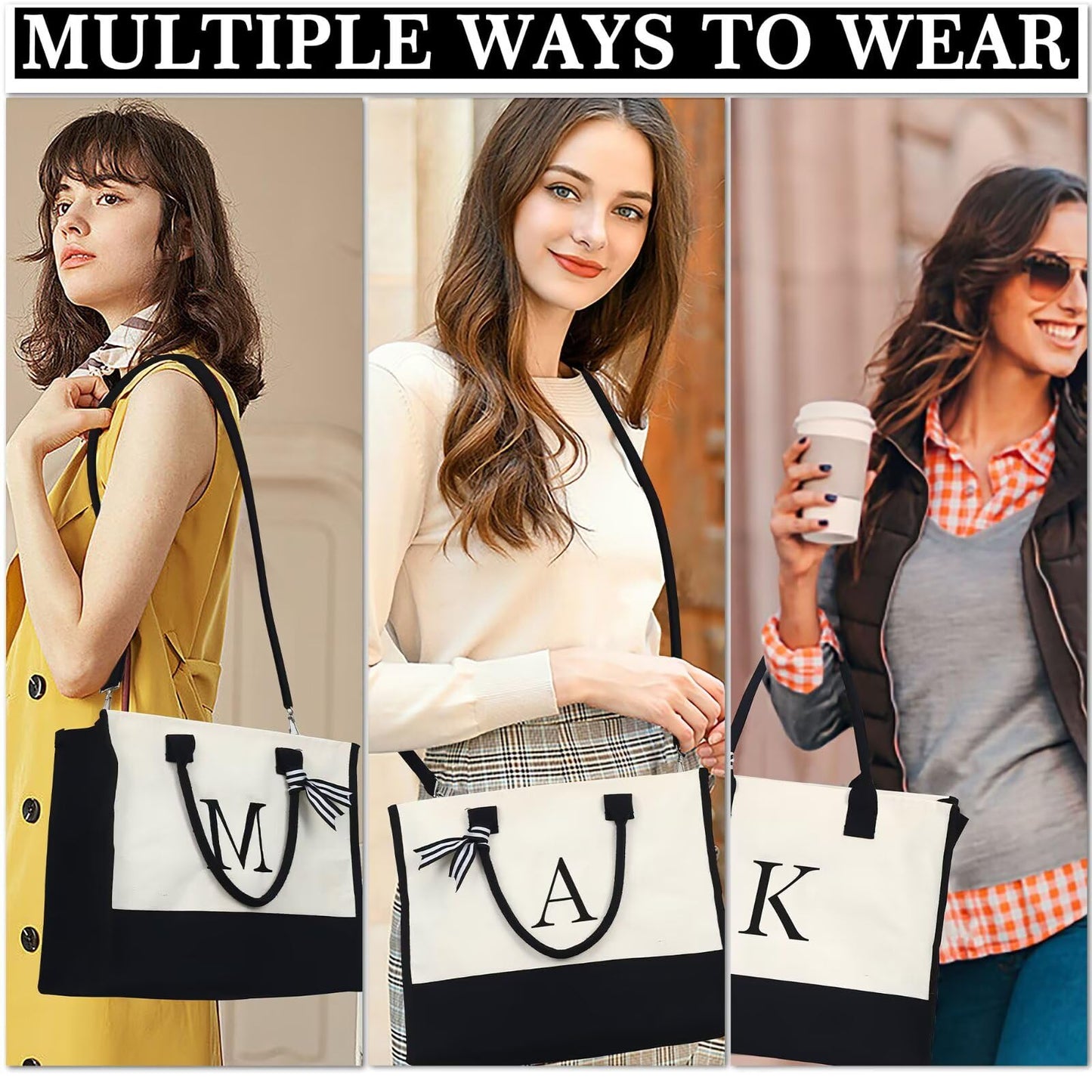 YOOLIFE Gifts for Women - Initial L Canvas Tote Bag & Makeup Bag, Birthday Gifts for Women Her Wife Mom Friend Teacher