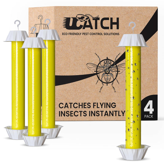 Sticky Fly Trap Indoor & Outdoor Pack of 4 | Hanging Fly Stick for Gnats, Flies, Wasps, Mosquitoes & Other Flying Bugs | Fly Trap Sticky | Home Pest Control | Flying Insect Trap Rolls | Ucatch