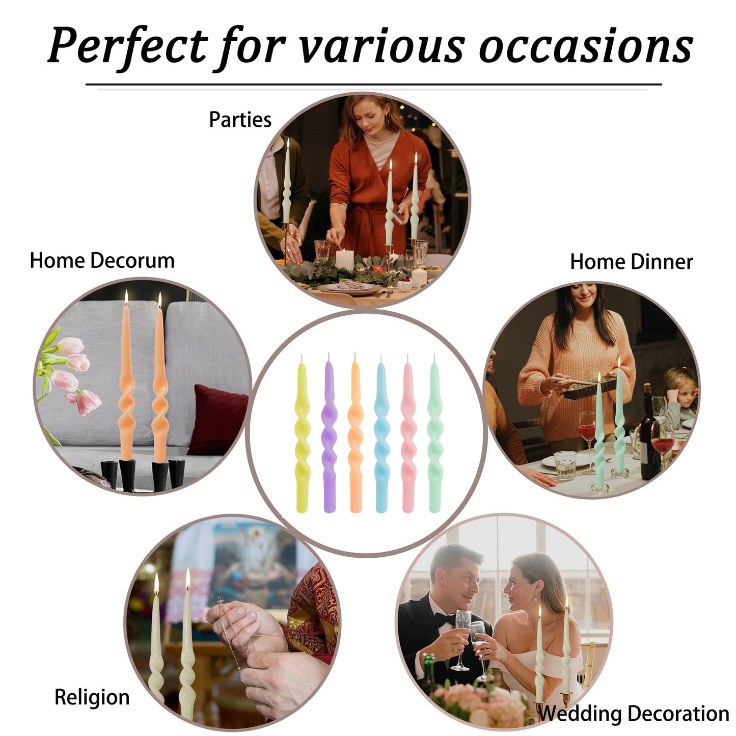 6pcs Long Candlesticks Spiral Taper Candle - Gedengni Set of 2 Twisted Candle Long Candle Sticks Brown Tapered Candles Tall 10INCH for Home Holiday Wedding Party